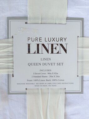 3-pc Pure Luxury Linen White Queen Duvet Cover Set 90" X 92" (LINEN)